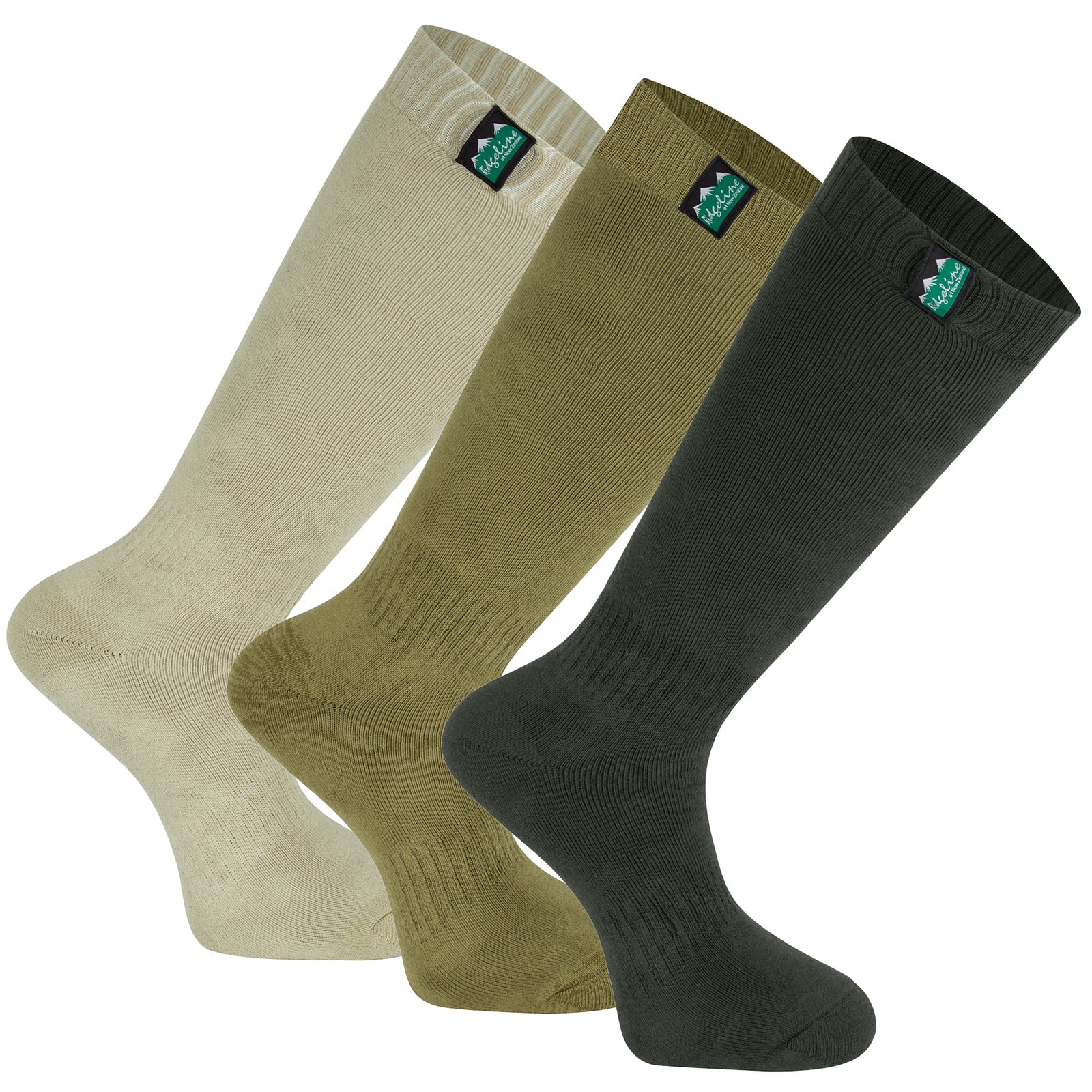 Ridgeline Cotton Work Socks Full Length 3 Pack - Olive Multi