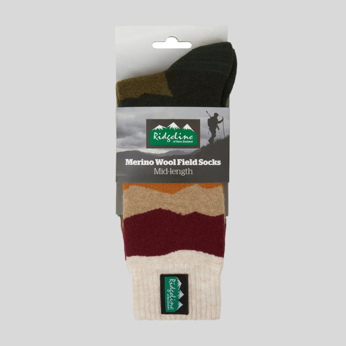 Ridgeline Merino Wool Field Socks Mid Length - Berry Stripes