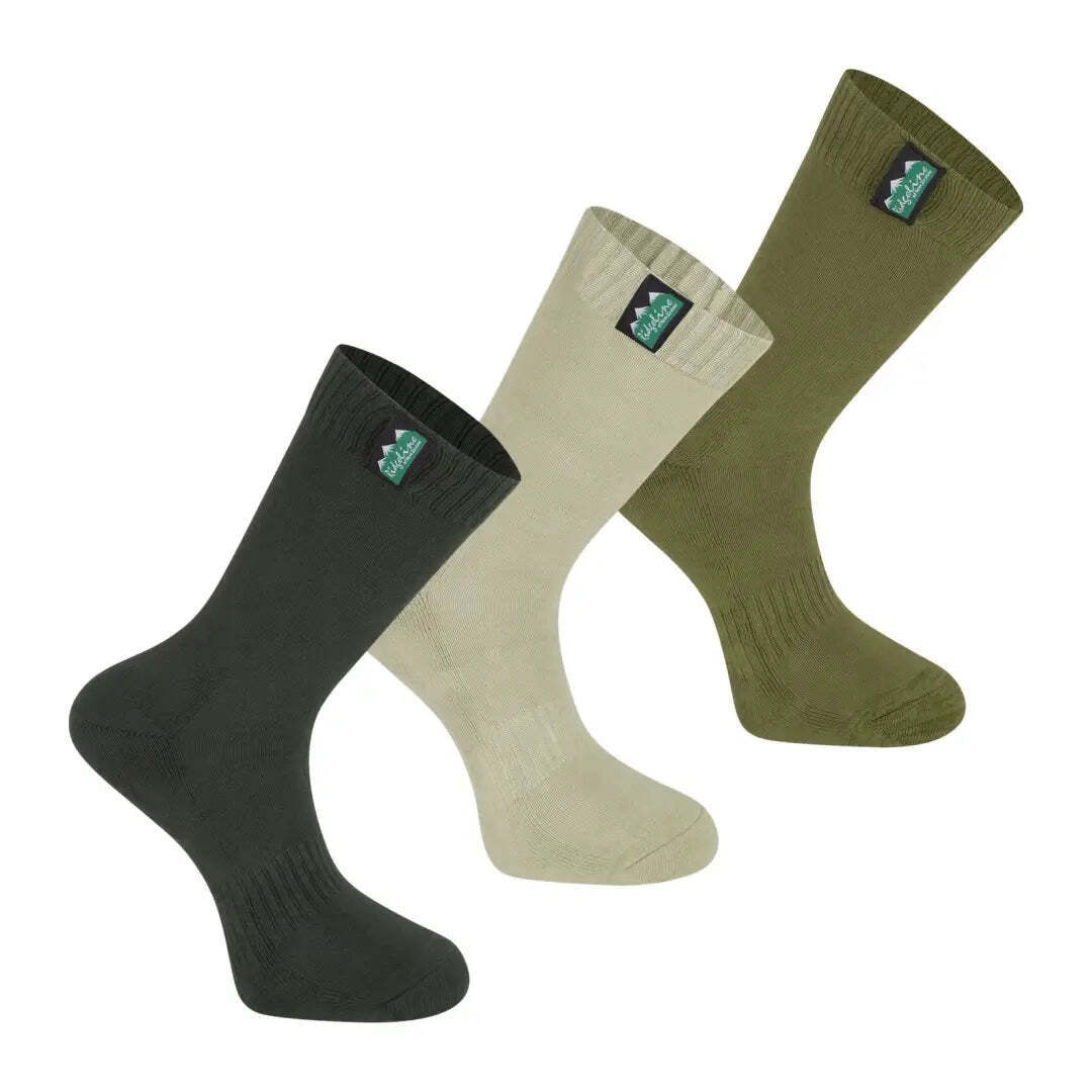 Ridgeline Cotton Work Socks Mid Length 3 Pack - Olive Multi